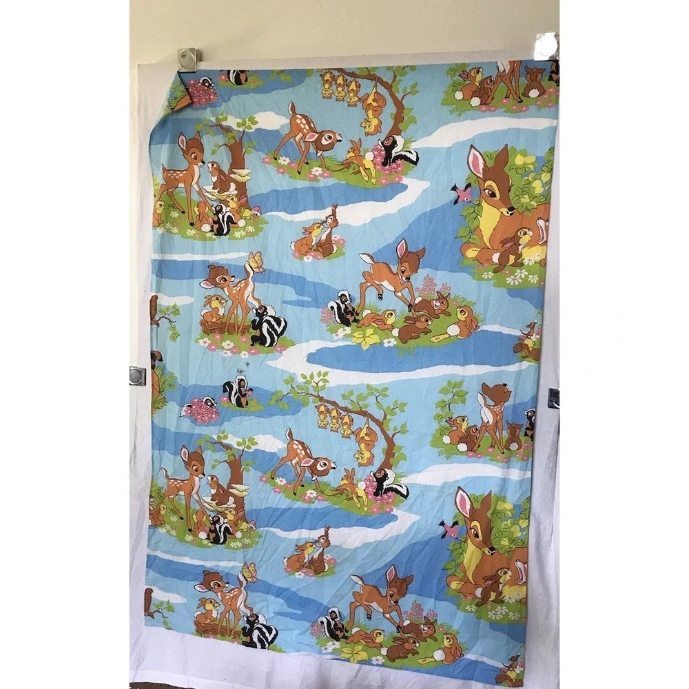 Vintage Disney Curtains Lot 2 Drapes Fabric Panels Bambi Rare Decor 60-70s 64x44